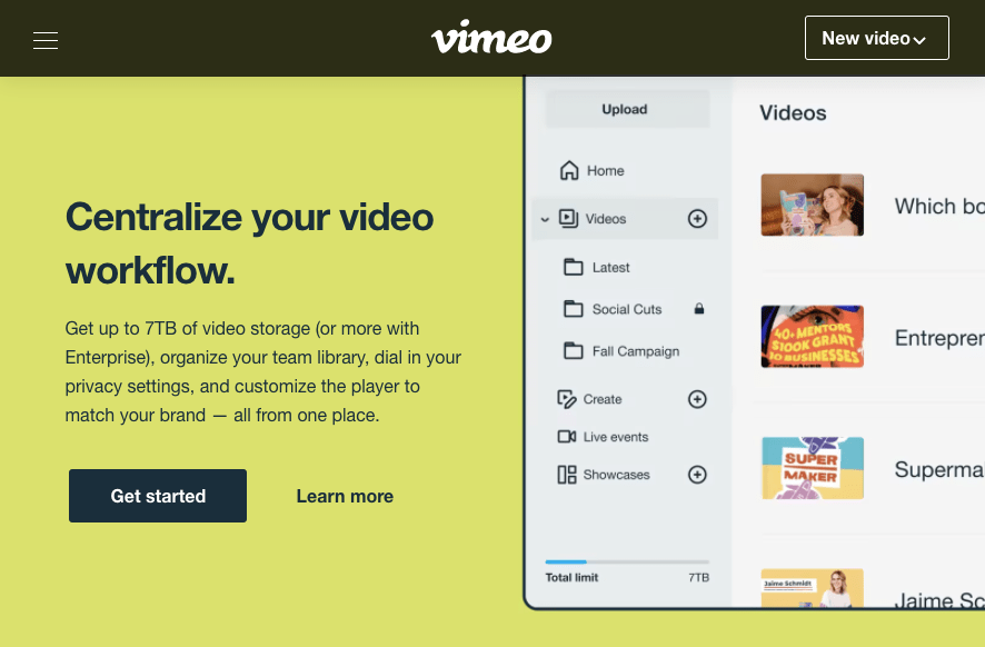 vimeo landing page video example tool